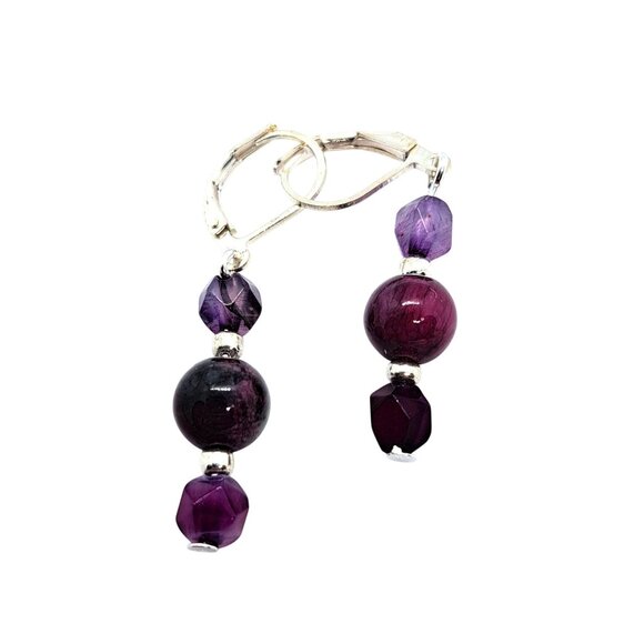 Handmade fancy sapphire and agate silver tone lever back earrings 1" drop NEW - Picture 1 of 2